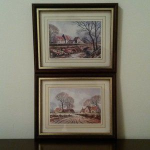 Vintage Framed English Countryside Prints - Set of 2